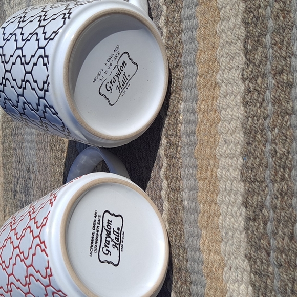 Graydon Hall Red & Black on White Embossed Coffee Mugs (2) 16 oz - Picture 4 of 5